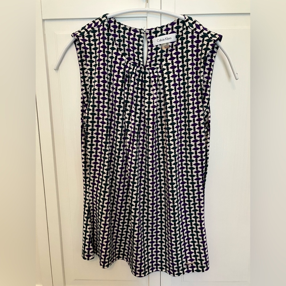 Calvin Klein Sleeveless Blouse with Purple, Green, White, Black Geometric Print